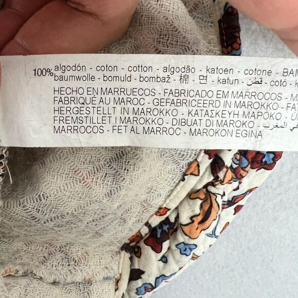 Zara Top Womens Cropped Quilted Floral Large Crew Neck Long Sleeve Peasant - Picture 6 of 6